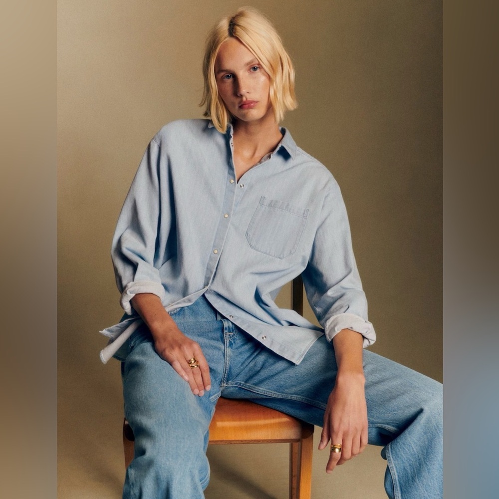 Sezane Max Button Down Shirt in Light Denim - size 4